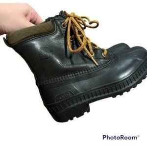Sorel Canada Leather Black Winter Snow Boots Removable Felt Liner Kids Size 2